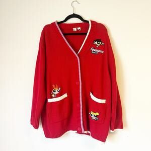 VINTAGE The Powerpuff Girls Red Cardigan Sweater Size Large